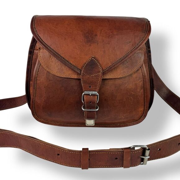 Komal’s Passion Leather Saddle Bag Crossbody Buffalo Leather Rustic Handmade - Picture 4 of 13